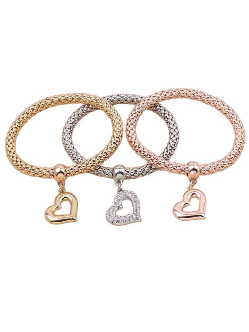 Set of Three TriColor Heart Bracelets